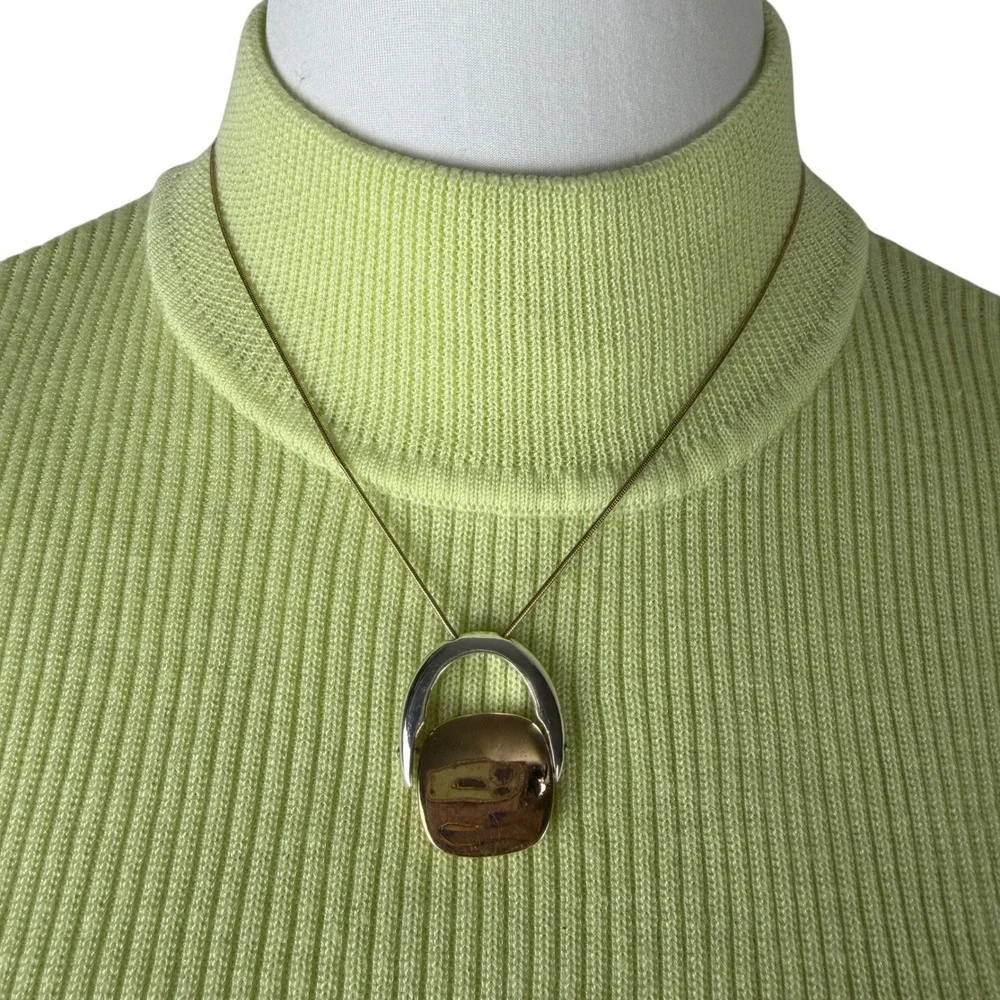 Liz & Co Two-Tone Mixed Metal Horseshoe Pendant Snake Chain Necklace Gold Silver
